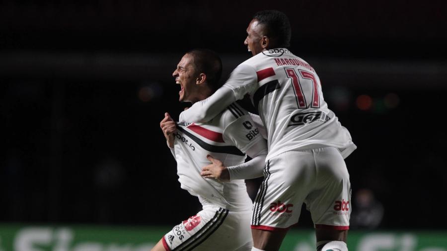 Pablo Maia comemora gol marcado para o São Paulo contra o São Bernardo - Miguel SCHINCARIOL/São Paulo FC