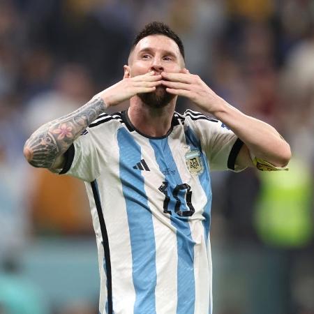 Messi comemora durante a partida entre Argentina e Croácia, pela Copa do Mundo do Qatar - Reprodução/Copa do Mundo da Fifa