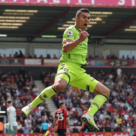 Casemiro comemora gol do Manchester United contra o Bournemouth em duelo do Campeonato Inglês - David Klein/Reuters