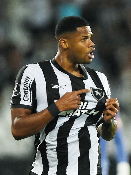 Júnior Santos, do Botafogo, comemora seu gol contra o Bragantino, na pré-Libertadores