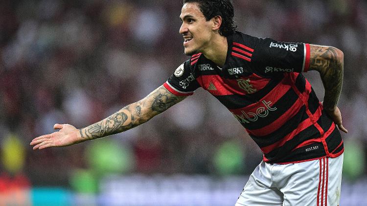 Pedro faz reverência na comemoração do gol do Flamengo sobre o Cruzeiro, pelo Brasileirão
