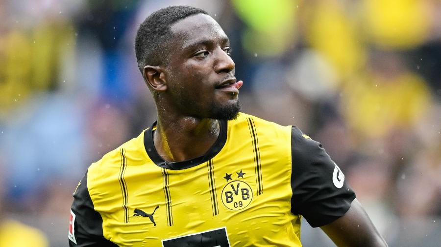 Guirassy comemora gol marcado pelo Borussia Dortmund Guirassy comemora gol marcado pelo Borussia Dortmund