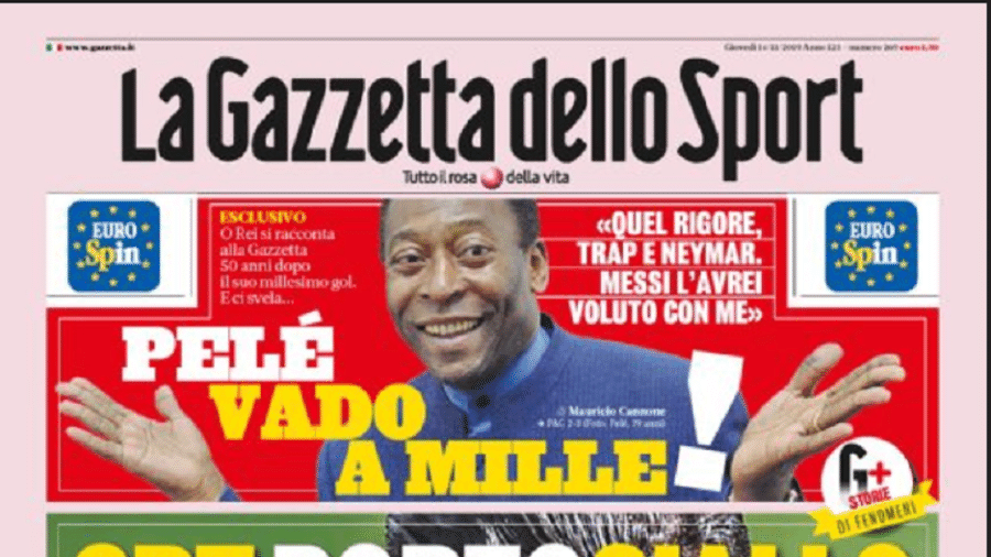 Pelé foi a capa do jornal italiano "La Gazzetta dello Sport" - Reprodução/La Gazzetta dello Sport