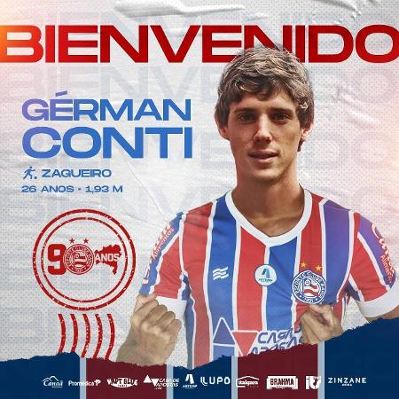 Gérman Conti foi anunciado nesta sexta-feira pelo Bahia - Reprodução/EC Bahia