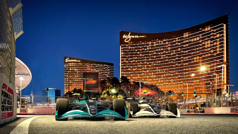 Simulação divulgada pela F1 de um trecho do circuito de rua que será montado em Las Vegas - Fórmula 1