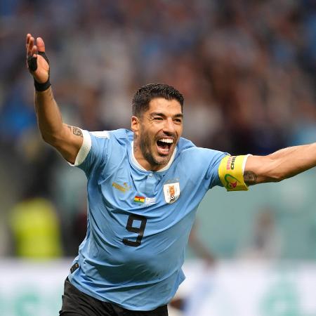Luis Suárez comemora gol do Uruguai na Copa do Mundo 2022