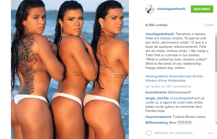 Claudia Gadelha (e), que tem quase 88 mil seguidores no Instagram, bombou com a foto de biquíni ao lado das irmãs - Reprodução/Instagram