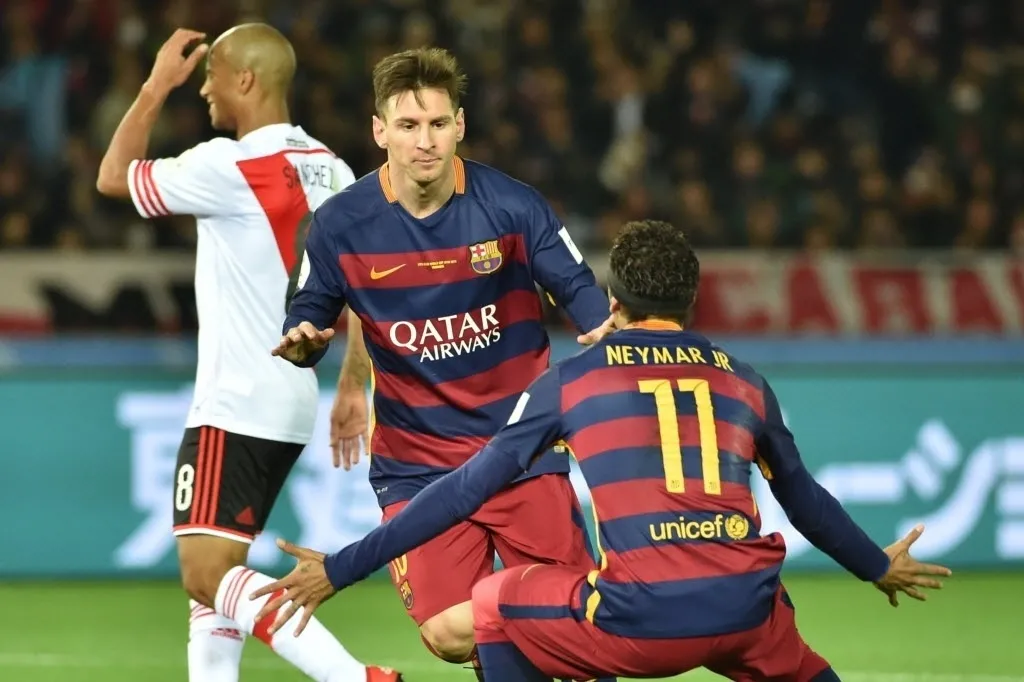 Messi comemora gol do Barcelona contra o River Plate pelo Mundial - AFP PHOTO / KAZUHIRO NOGI