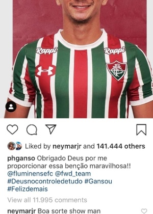 Comentário de Neymar em postagem de Ganso - Reprodução/Instagram - Reprodução/Instagram