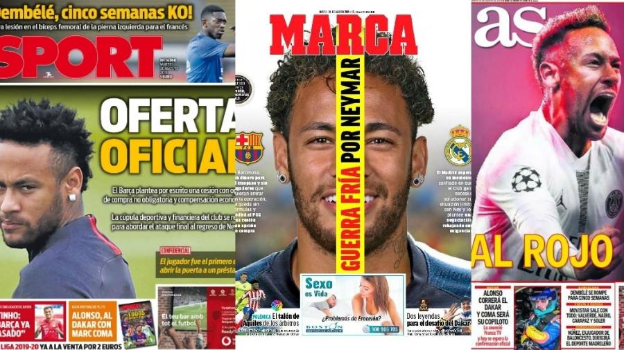 Neymar estampa capas dos jornais "Sport", "Marca" e "AS" - reprodução