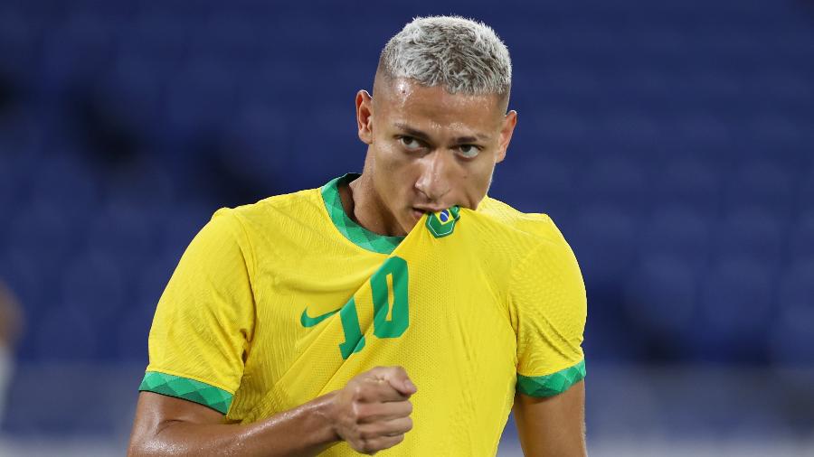 Richarlison durante partida da seleção brasileira nas Olimpíadas contra a Alemanha - Ian MacNicol/Getty Images