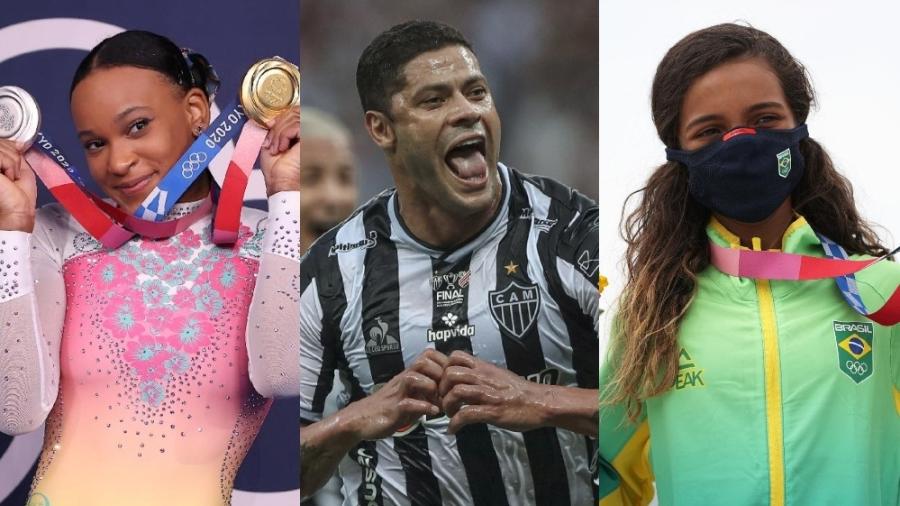 Rebeca Andrade, Hulk e Rayssa Leal brilharam em 2021 - Laurence Griffiths/Getty Images/Flickr/Atlético-MG/Getty Images
