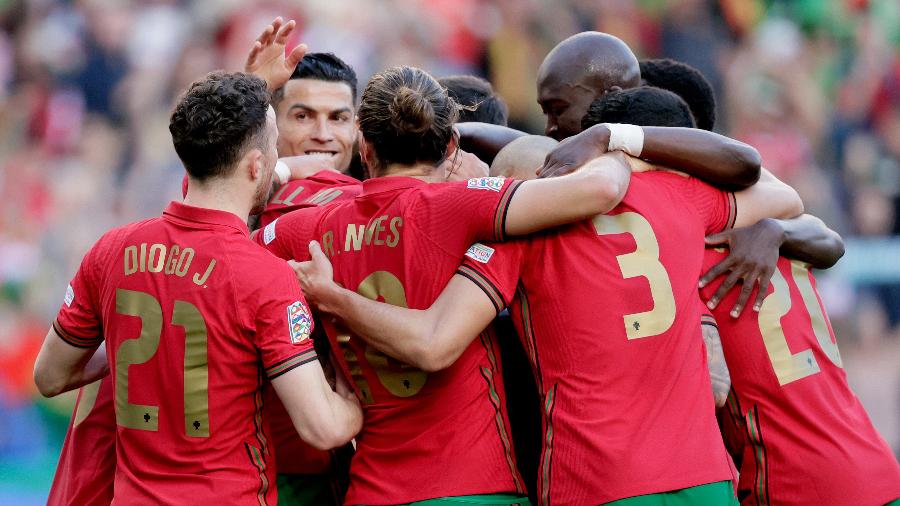 Jogadores de Portugal comemoram gol contra a Suíça pela Liga das Nações - David S. Bustamante/Soccrates/Getty Images