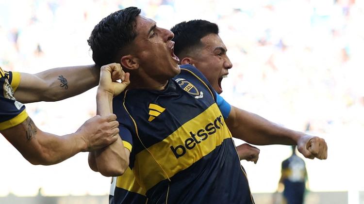 Merentiel comemora gol marcado pelo Boca Juniors contra o Benfica no Mundial Merentiel comemora gol marcado pelo Boca Juniors contra o Benfica no Mundial