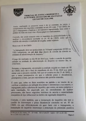 Despacho do TJD-SP sobre pedido do Palmeiras - Reprodução - Reprodução