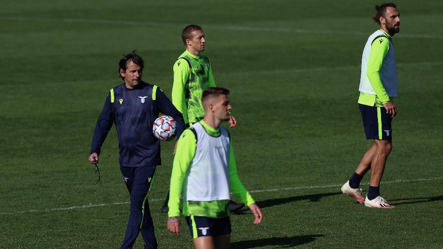 Técnico Inzaghi e jogadores da Lazio durante treinamento do clube - Paolo Bruno/Getty Images