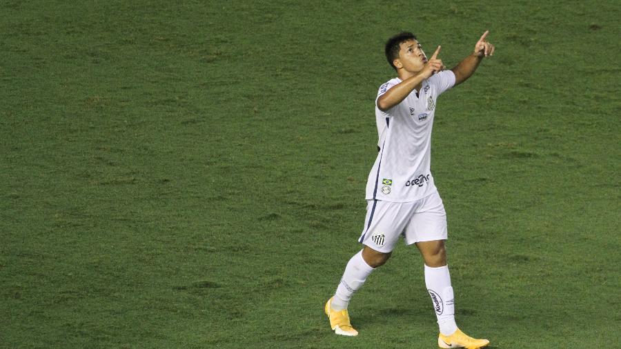 Marcos Leonardo comemora gol no clássico entre Santos e Corinthians - Fernanda Luz/AGIF