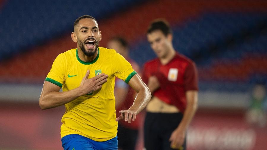 Matheus Cunha comemora o seu gol pelo Brasil sobre a Espanha na final das Olimpíadas de Tóquio - Lucas Figueiredo/CBF