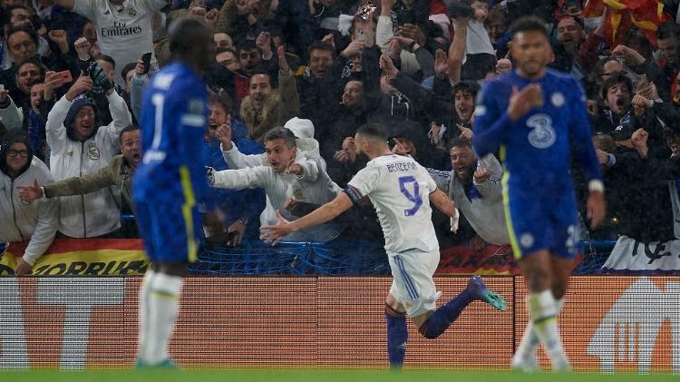 Karim Benzema celebrates goal scored by Real Madrid over Chelsea in the 2021-22 Champions League - Jose Breton/Pics Action/NurPhoto via Getty Images - Jose Breton/Pics Action/NurPhoto via Getty Images