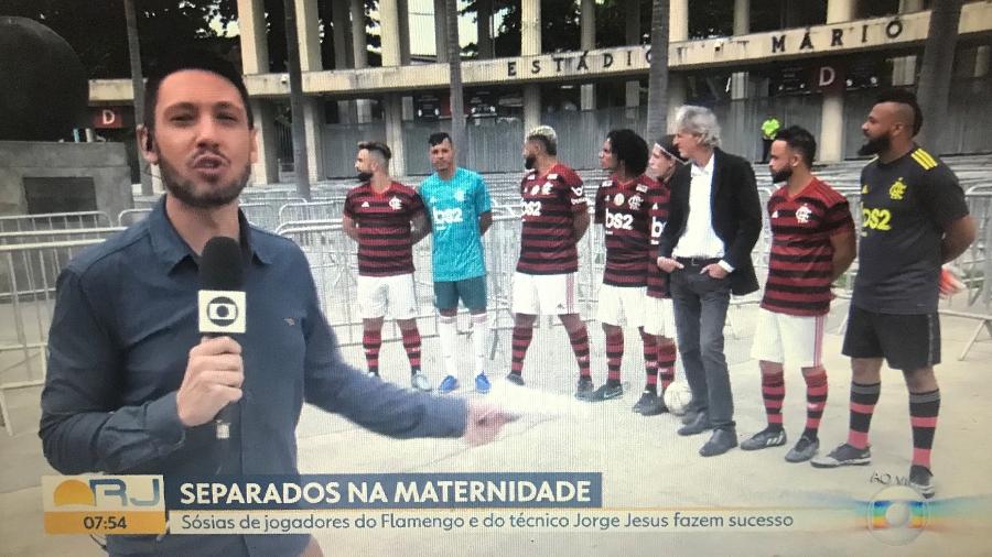 Sósias do Flamengo têm sido atrações da TV Globo desde as primeiras horas de hoje (23) no Maracanã - Reprodução / TV Globo