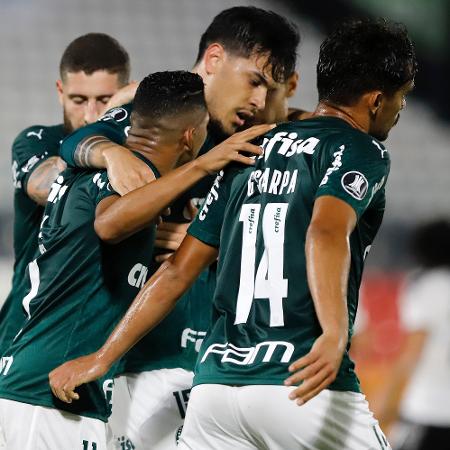 Gustavo Gómez comemora gol anotado a favor do Palmeiras contra o Libertad - Nathalia Aguilar - Pool/Getty Images