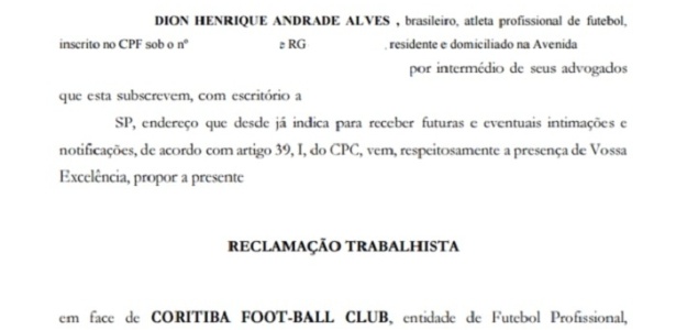 Ação de Dion contra o Coritiba - Reprodução - Reprodução