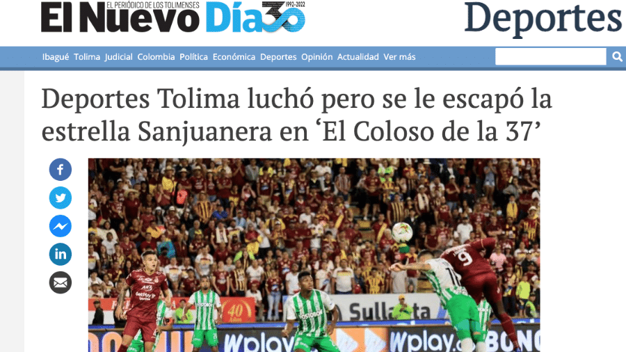 Jornal da região de Ibagué com a cobertura do jogo: título perdido dramaticamente pelo Tolima - Reprodução