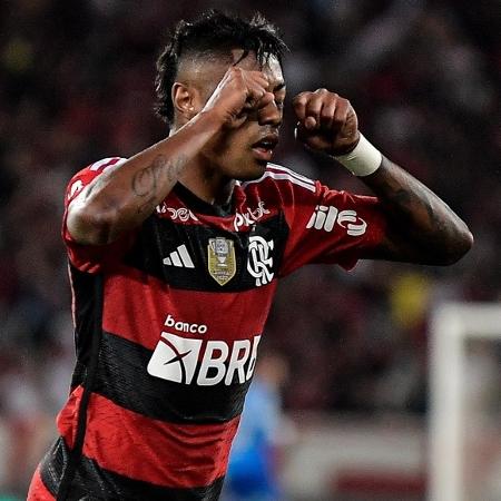 Bruno Henrique celebra gol do Flamengo sobre o Botafogo em partida do Campeonato Brasileiro