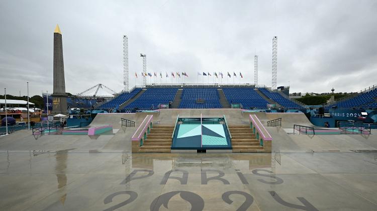  Pista de skate street nas Olimpíadas de Paris molhada por causa da chuva