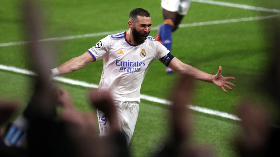 Karim Benzema marca três gols em vitória do Real Madrid sobre o Chelsea pela Liga dos Campeões - Matthew Lewis - UEFA/UEFA via Getty Images