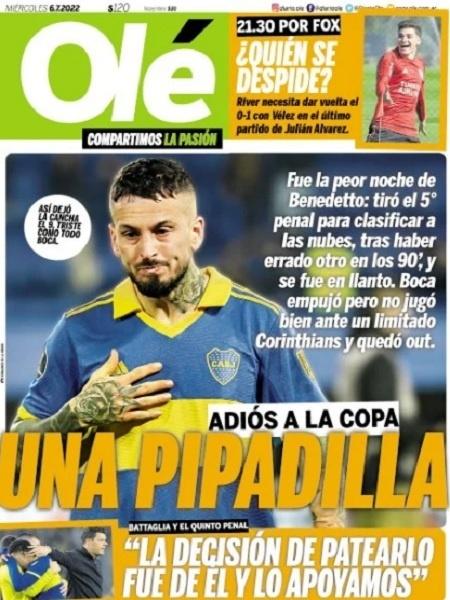 Capa do jornal argentino "Olé" nesta quarta-feira - Reprodução