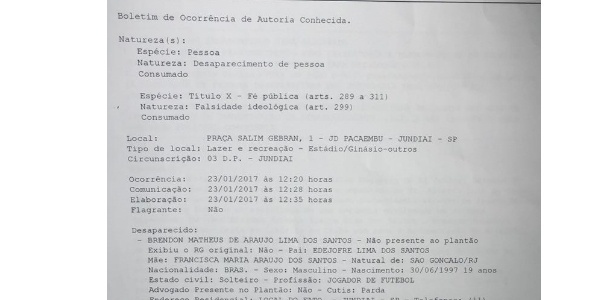 B.o Brendon Matheus - Reprodução - Reprodução