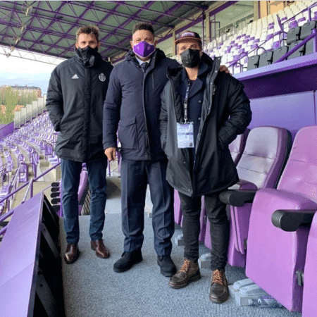 Ronaldo ao lado de Bruno Gagliasso e Paulo André no estádio José Zorrilla, em Valladolid - Reprodução/Instagram