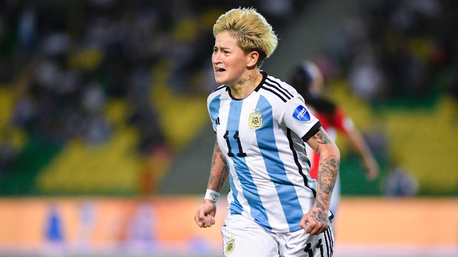 Yamila Rodríguez, da Argentina, comemora gol sobre o Paraguai pela Copa América feminina - Ricardo Vejarano/Getty Images