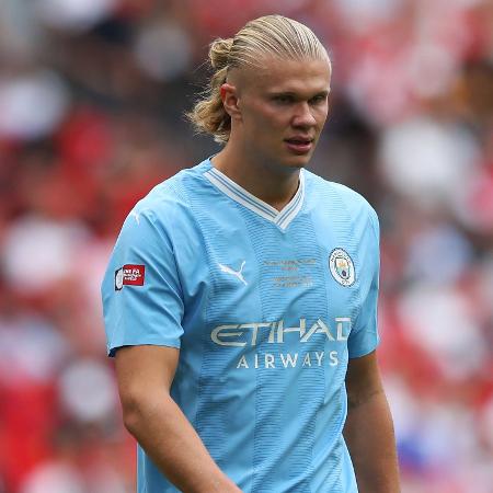 Haaland em ação pelo City contra o Arsenal na Community Shield