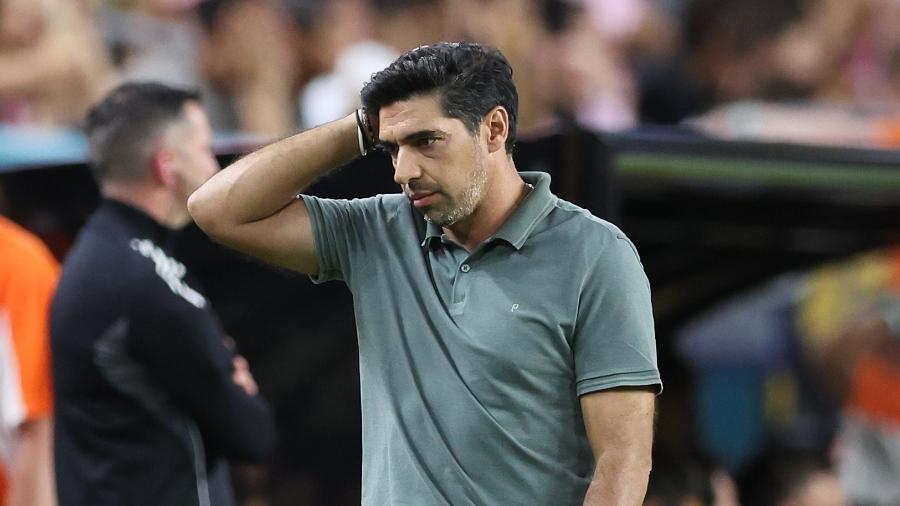 Abel Ferreira, técnico do Palmeiras, durante jogo contra o Inter Miami: empate sofrido em 2 a 2 Abel Ferreira, técnico do Palmeiras, durante jogo contra o Inter Miami: empate sofrido em 2 a 2