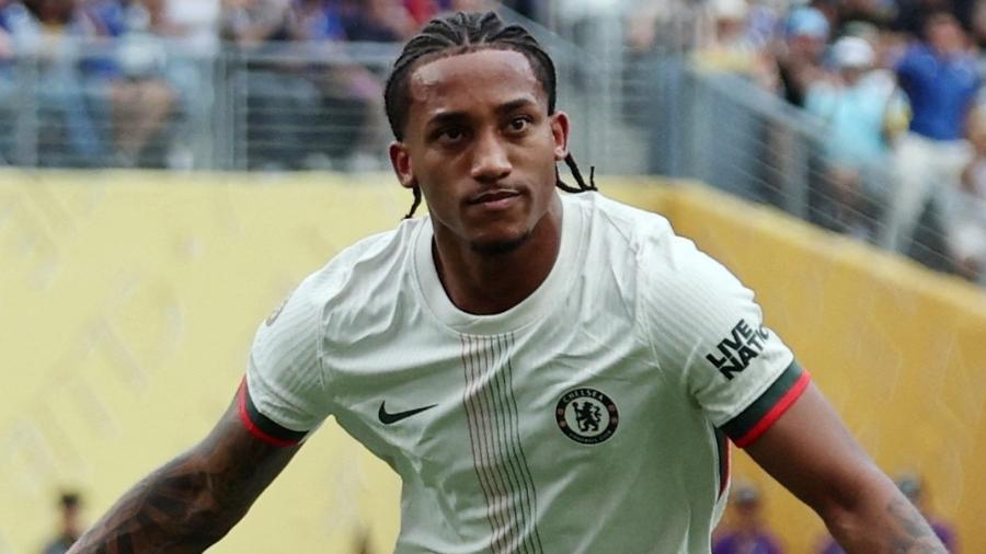 João Pedro, atacante do Chelsea, não comemora após marcar contra o Fluminense no Mundial João Pedro, atacante do Chelsea, não comemora após marcar contra o Fluminense no Mundial