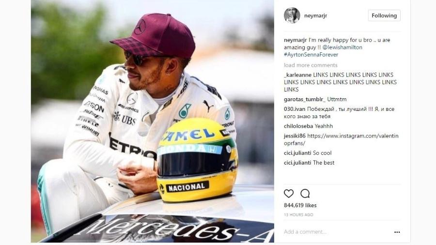 Neymar manda recado para amigo Hamilton  - Reprodução/Instagram