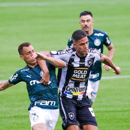 Breno Lopes disputa bola durante Palmeiras x Botafogo em jogo do Brasileirão 2020 - Marcello Zambrana/AGIF