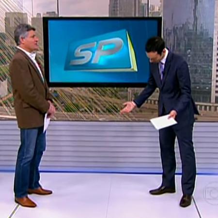 Cléber Machado e César Tralli durante edição do "SPTV" em 2013 - Reprodução/YouTube