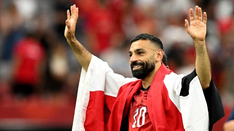 Mohamed Salah, do Egito, comemora vitória sobre a Nova Zelândia na Copa do Mundo