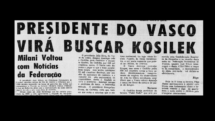 Jornal Diário do Paraná fala sobre o interesse do Vasco em Kosilek e, no meio do texto, que o clube se assustou com valor de Dirceu Krüger - Reprodução - Reprodução