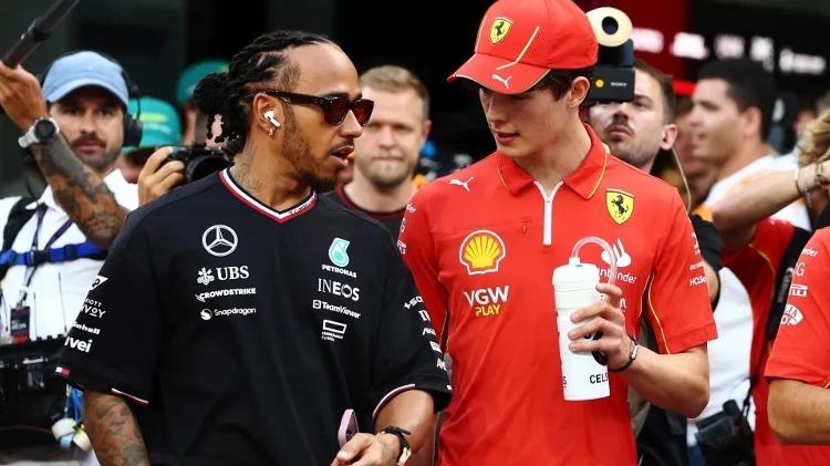 Lewis Hamilton, da Mercedes e Oliver Bearman, da Ferrari