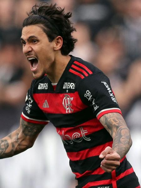 Pedro comemora gol em Corinthians x Flamengo, partida do Campeonato Brasileiro