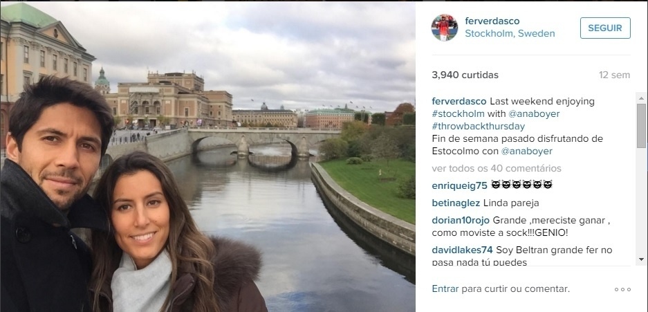 Filha de um ex-ministro da economia da Espanha e irmã do cantor Enrique Iglesias, Ana Boyer namora o atleta desde 2013 - Reprodução/Instagram