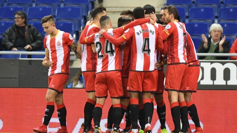 Jogadores do Girona comemoram gol contra o Espanyol - Divulgação