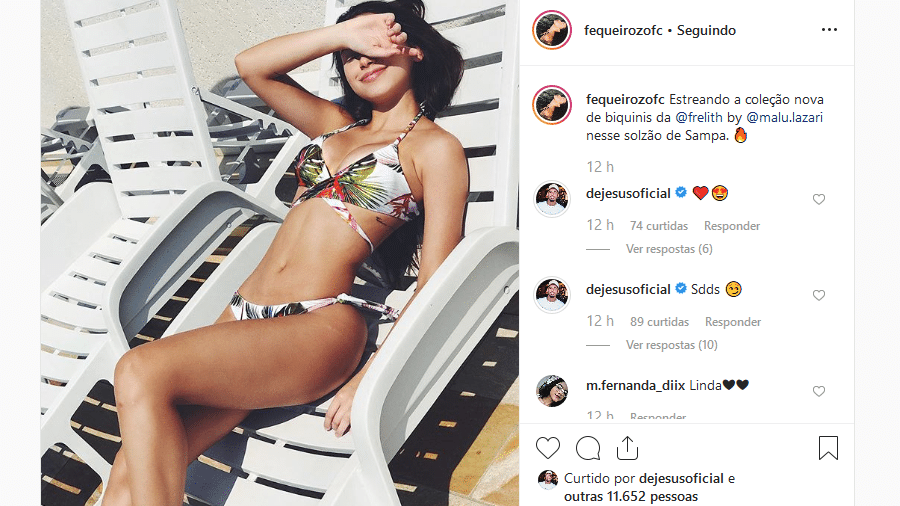 Gabriel Jesus comenta foto da namorada, Fernanda Queiroz, de biquíni - Reprodução/Instagram