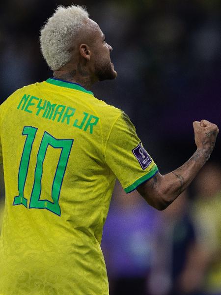 Neymar, da seleção brasileira, comemora gol contra a Croácia na Copa do Mundo. - Pedro Martins/Pedro Martins/AGIF