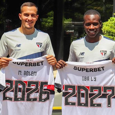 Matheus Belém (esq.) e Iba Ly (dir.) renovaram contrato com o São Paulo