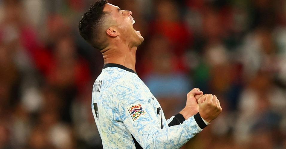 Cristiano Ronaldo comemora 900º gol da carreira, marcado durante Portugal x Croácia na Liga das Nações